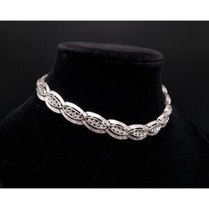 Rare Find Vintage 1960s Crown Trifari Silver-Tone Choker Necklace With Rhineston